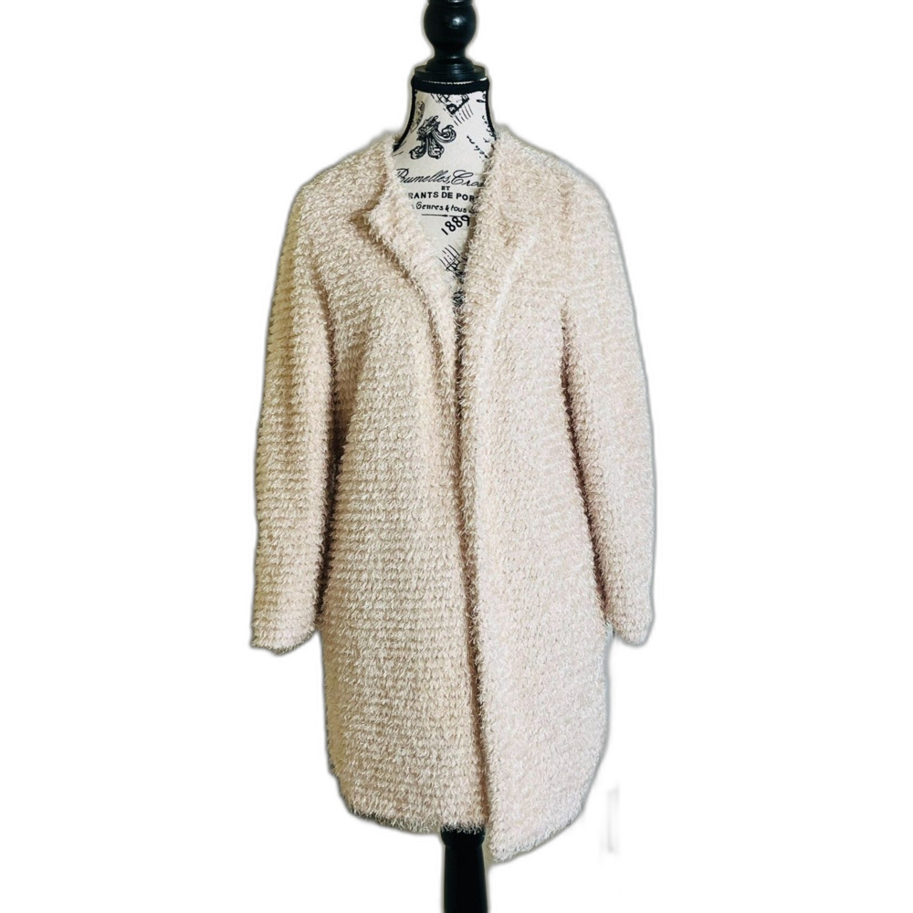 Paper Crown Blush Pink Fuzzy Open Cardigan Jacket Medium Cottagecore Romantic